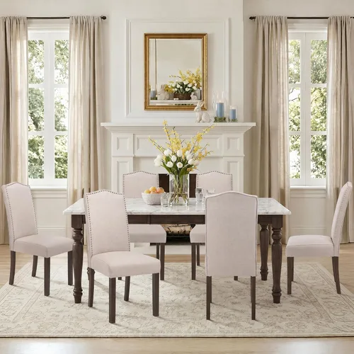Vista 3 de Juego de 2 sillas de comedor tapizadas modernas y elegantes para cocina Beige