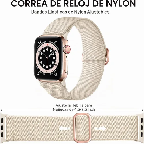 Vista 3 de Adorve - Correa elástica compatible con correas de Apple Watch para hombres Negro/Rosa arena/Verde pino/Starlight/Leopardo