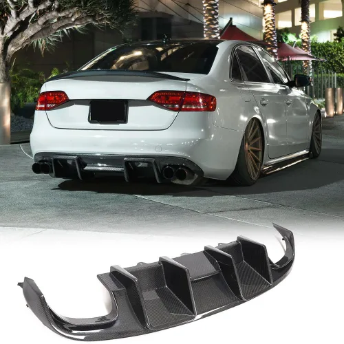 Vista 9 de Difusor de parachoques trasero de fibra de carbono para Audi S4 B8 2008-2012 Cubierta de parachoques trasero de borde inferior Protector de cenefa