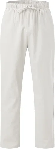 Vista 2 de EELHOE Mens Cotton Linen Pants Lightweight Casual Loose Fit Wide Leg Breathable Elastic Waist Baggy Joggers Trousers