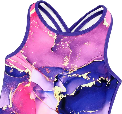 Vista 3 de MODAFANS Leotardos de gimnasia para niñas brillantes para bailar ballet, pantalones cortos con espalda cruzada