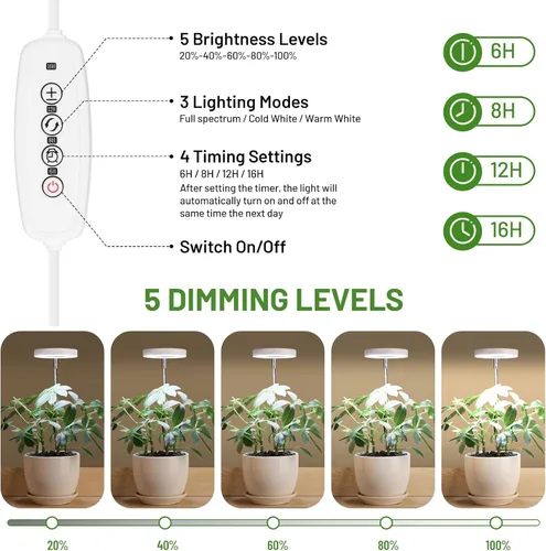 Vista 6 de LBW Luz de cultivo para plantas de interior, luz de cultivo de plantas de halo de espectro completo con base, lámpara de cultivo de plantas