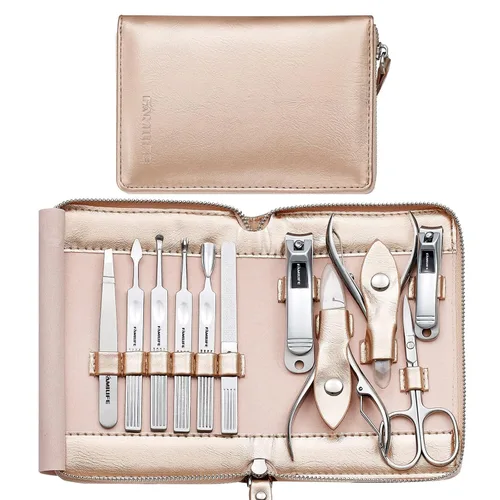 Vista 18 de FAMILIFE - Kit de manicura profesional para uñas, 11 en 1, de acero inoxidable, con estuche de viaje portátil de cuero negro, regalos de lujo para él