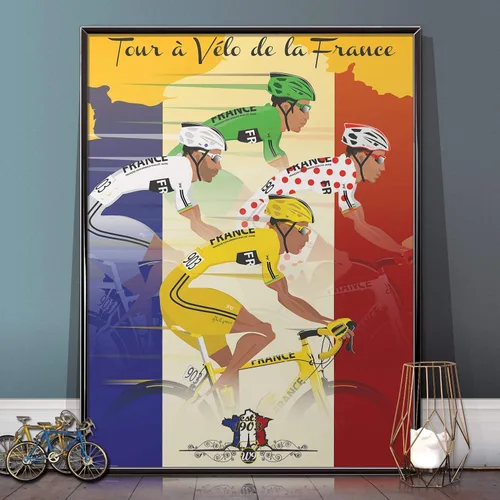 Vista 4 de Tour De France Póster de camisetas de ciclismo, amarillo, lunares, arte de pared para colgar decoración del hogar (sin marco o marco) 11.8 x 15.7