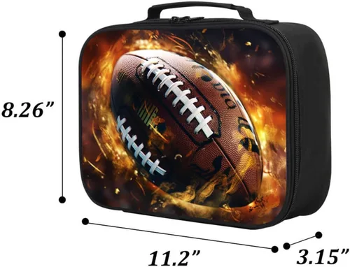 Vista 3 de Lonchera de fútbol americano para niños y niñas, bolsa de almuerzo escolar para niños, capa aislada, poliéster, a prueba de fugas, para niños a