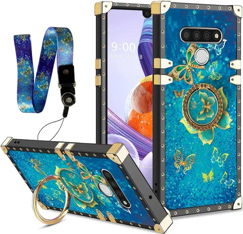 Vista 20 de nancheng Funda cuadrada para LG Stylo 5: Funda de teléfono con patrón de moda para niñas y mujeres con correa de soporte de anillo Funda protectora