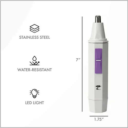 Vista 5 de ToiletTree Products Recortadora de pelo blanco resistente al agua para nariz y orejas con luz LED