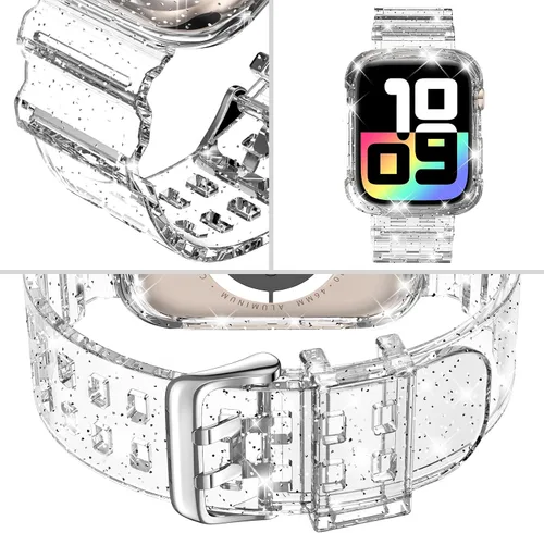 Vista 331 de DABAOZA - Correa transparente compatible con Apple Watch con estuche protector, correa deportiva de TPU con brillo para mujeres y hombres