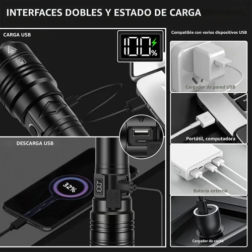 Vista 5 de PHIXTON Linternas Recargables 10000 Altos Lúmenes de Largo Alcance 3280 Pies, Linterna LED USB C Súper Brillante de Larga Duración 15 Horas