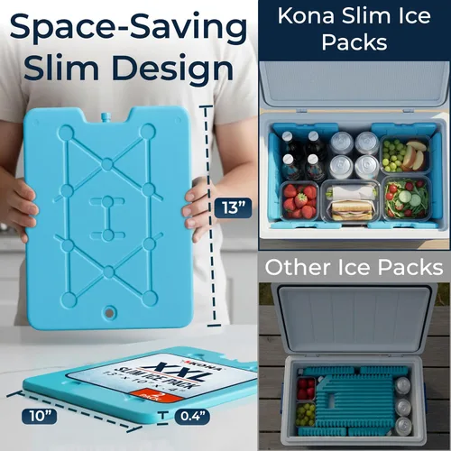 Vista 4 de Kona - Paquetes refrigerantes, no requieren hielo, reutilizables, de larga duración (-5C), grandes y delgados, se congelan en 25 minutos.