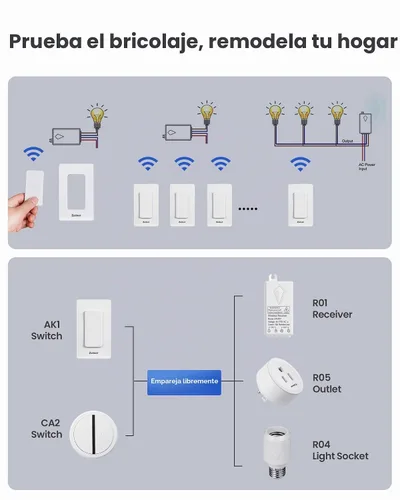 Vista 7 de Zoiinet - Kit de interruptor de luces inalámbrico, diseño con hebilla y removible, interruptor de múltiples vías, no necesita WiFi, programable