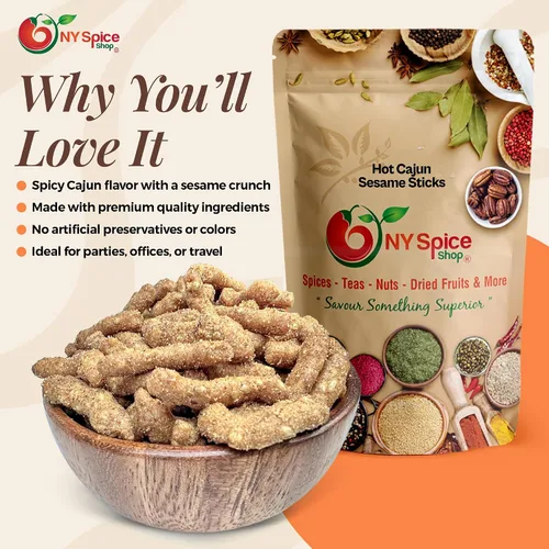 Vista 3 de NY Spice Shop Palitos de sésamo cajún – Mezcla de aperitivos tostados de sésamo cajún picante de 1 libra – Bocados crujientes de sabor picante