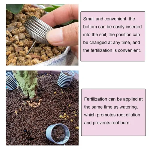 Vista 4 de Paquete de 10 cestas de fertilizantes para bonsái, contenedores de acero inoxidable para plantación de nutrientes, dispensador de riego de alimentos