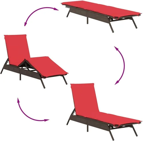 Vista 7 de Brown PE Rattan Sun Lounger Set, Adjustable Backrest, Powder-Coated Steel Frame, Plush Cushions, for Patio Garden Poolside