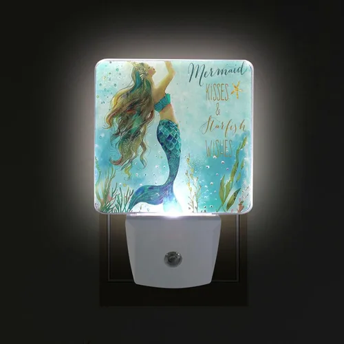 Vista 3 de Pfrewn Juego de 2 luces nocturnas con diseño de sirena, unicornio, galaxia, estrella de mar, enchufe para niños, adultos, niños, niñas, bebés, luces