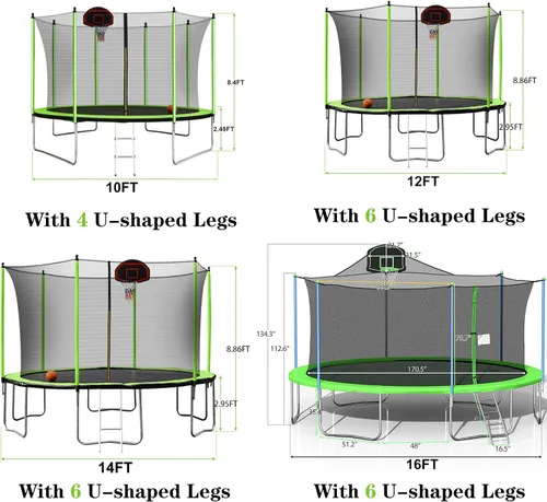 Vista 7 de Olela Trampolín de 16 pies para niños, trampolín con caja de seguridad, aro de baloncesto y escalera, trampolín al aire libre para niños y adultos
