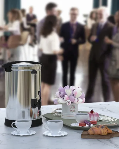 Vista 7 de Cafetera comercial de 100 tazas, [preparación rápida] [acero inoxidable de grado alimenticio] Urna de café grande perfecta para iglesia, salas