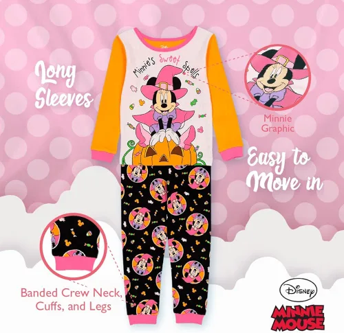 Vista 4 de Disney Girls Minnie Mouse 2-Piece Snug-fit Cotton Pajamas Set