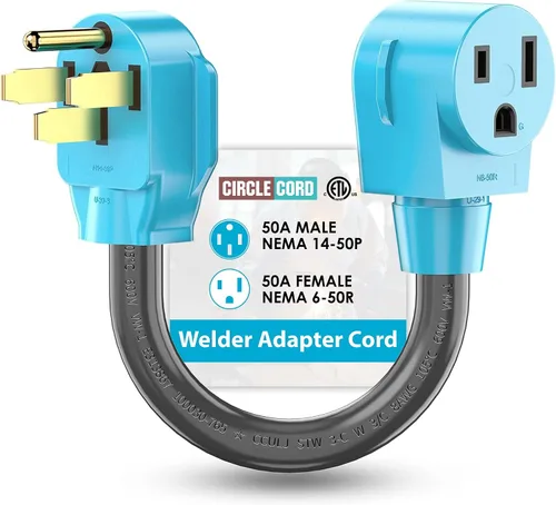 Vista 8 de CircleCord Cable adaptador de cargador NEMA 6-50P a 14-50R EV para carga EV de nivel 2, diseño doblado de 180 grados con mango de agarre, calibre 6