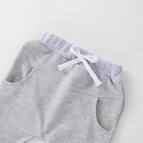 Vista 4 de Sudadera de manga corta para niños y niñas recién nacidas, sudadera con capucha sólida y pantalones de algodón