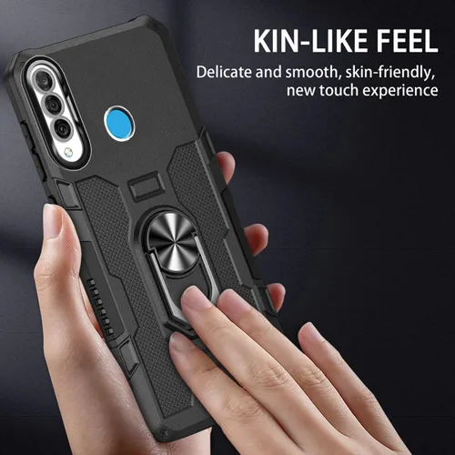 Vista 6 de Funda para Huawei P30 Lite/Nova 4E/Honor 20S MAR-LX1M con protector de pantalla de vidrio templado, protección resistente anillo de metal magnético