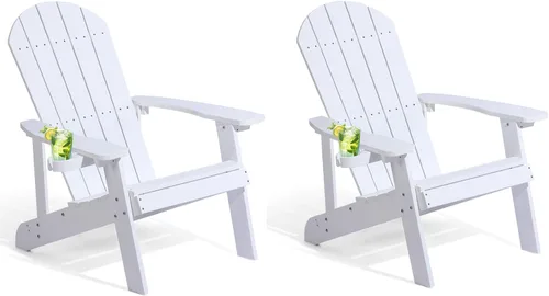 Vista 21 de Silla Adirondack, sillas de plástico resistentes a todo tipo de clima, con soporte para tazas, 5 pasos fáciles de instalar, sillas de exterior