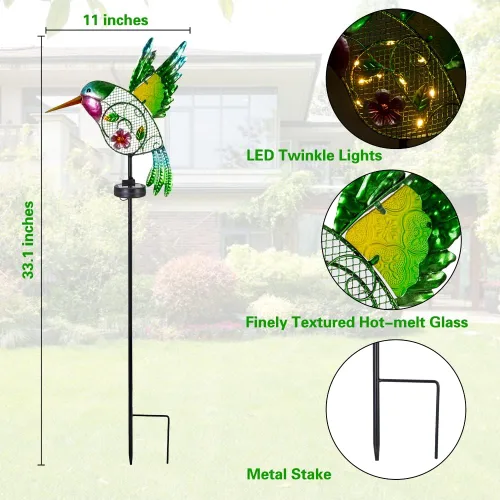 Vista 4 de DREAMYSOUL Luces solares de jardín al aire libre, luces solares de colibrí para patio al aire libre, camino, regalos de colibrí para mujeres, mamá