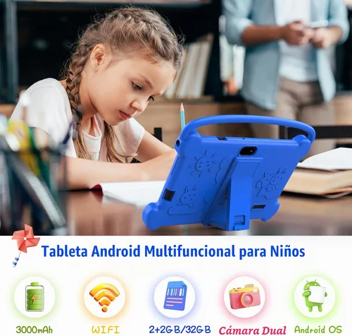 Vista 2 de Tableta infantil de 7 pulgadas para niños de 3 a 9, 32 GB de ROM, 4 GB de RAM, Android 12, tableta para niños pequeños con funda a prueba de golpes