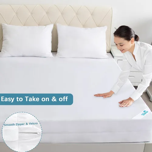 Vista 4 de Protección de colchón con zíper para cama individual impermeable (4/5/7/9 pulgadas), funda para colchón de 6 lados con zíper, compatible con Amazon