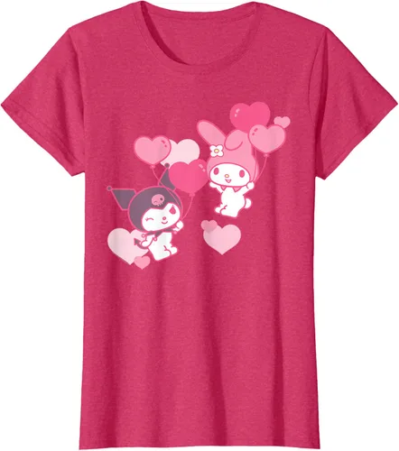 Vista 11 de Camiseta de My Melody y Kuromi con corazones del Día de San Valentín Negro