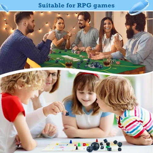 Vista 7 de Civaner Juego completo de 15 dados poliédricos D3-D100 esféricos RPG en negro opaco, 100 lados para juegos de rol, suministros de fiesta