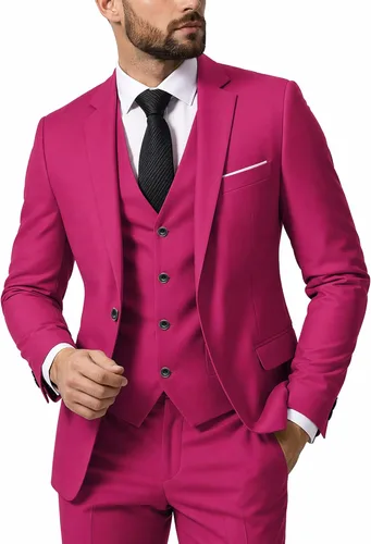 Vista 24 de MY'S Conjunto de traje de 3 piezas para hombre con corbata, chaqueta ajustada de un botón, chaleco y pantalones, blazer para fiestas, bodas, bailes