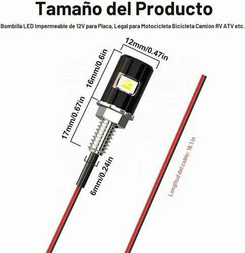 Vista 2 de Luz para matrícula, tornillo de matrícula, LED, superbrillante 12 V, impermeable, bombilla LED para placa de matrícula, para motocicleta, camión