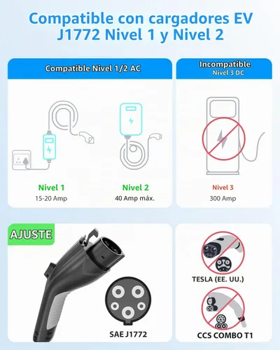 Vista 4 de Cable de extensión de cargador EV, cable de extensión J1772 de 50 amperios de 20 pies compatible con cargador EV de nivel 1/nivel 2, cable