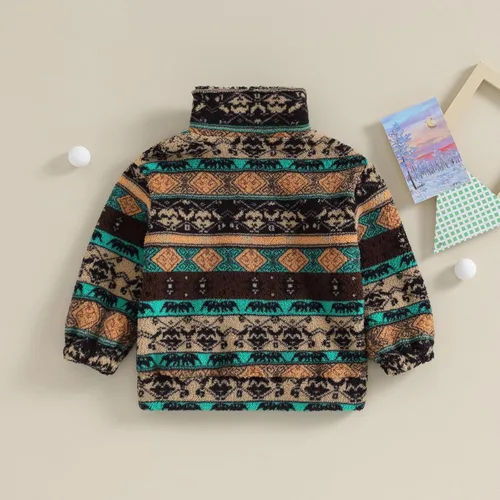 Vista 3 de Mama's sunshine Abrigo de invierno para bebé, niña, niño, manga larga, forro polar de felpa, media cremallera, ropa bohemia cálida