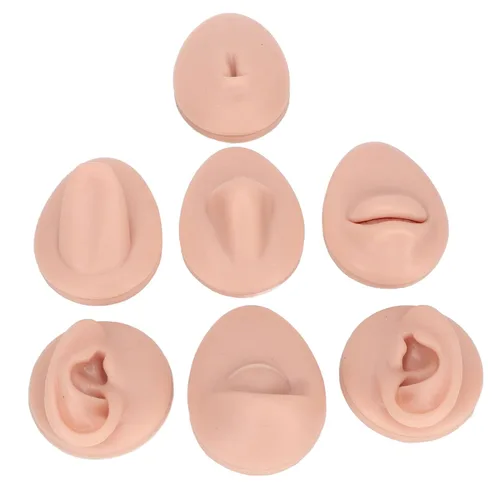 Vista 10 de Pieza de práctica de piercing corporal, modelo de 6 piezas de silicona suave, modelo de simulación de perforación de oreja, ojo, nariz, boca, lengua