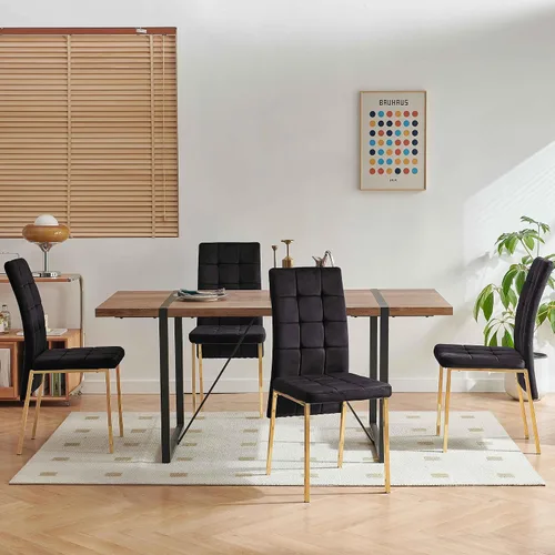 Vista 7 de NORDICANA Juego de 4 sillas de comedor tapizadas de terciopelo para cocina clásica, con respaldo alto, sillas auxiliares copetudas de cola de Negro