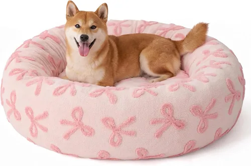 Vista 20 de JOEJOY - Cama redonda para perros pequeños con forma de dona jacquard, azul Azul nube