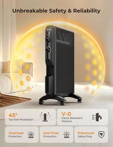 Vista 5 de Reekie Calentador de Espacio Eléctrico para Uso en Interiores 1500W, Calentador de Habitación Grande con Termostato, 2 Configuraciones de Calor