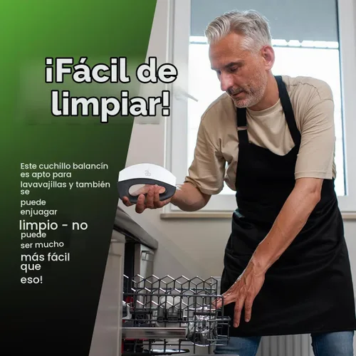 Vista 5 de Cuchillo picador de ensalada Mezzaluna de acero inoxidable, picadora de hierbas de doble hoja con cubierta protectora y asas ergonómicas para cortar