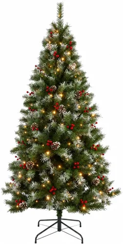 Vista 13 de CHILLSUN Árbol de Navidad artificial preiluminado de 6 pies con luces LED Árbol de Navidad preiluminado de 6 pies con luces LED blancas cálidas