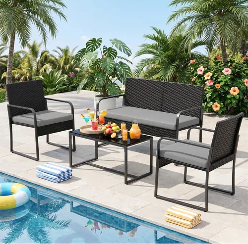 Vista 12 de Gizoon - Juego de muebles de patio de 3 piezas, cojín beige