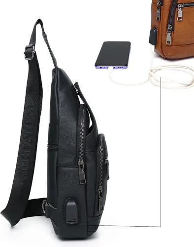 Vista 133 de LUKZIJAES Bolso bandolera de cuero genuino para hombre