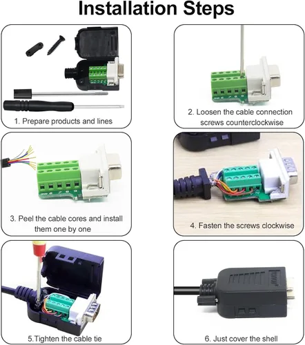 Vista 6 de 10 conectores DB9 macho Breakout, conectores RS232 de 9 pines, placa de módulo adaptador serie D-SUB RS485 sin soldadura con terminales de tornillo