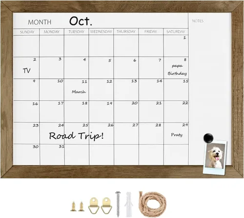 Vista 10 de TORASO Pizarra blanca de borrado en seco y calendario mensual, marco negro, tablero de planificación de tamaño pequeño para oficina, escuela