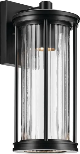 Vista 13 de Kichler Barras 59022BKDS - Aplique de pared aprobado por DarkSky para exteriores de 11.5 pulgadas con cristal acanalado transparente en negro