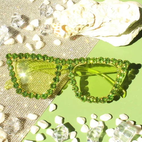 Vista 7 de Gafas de sol cuadradas de cristal para mujer, gafas retro Elton con marco de diamantes de imitación de moda brillantes
