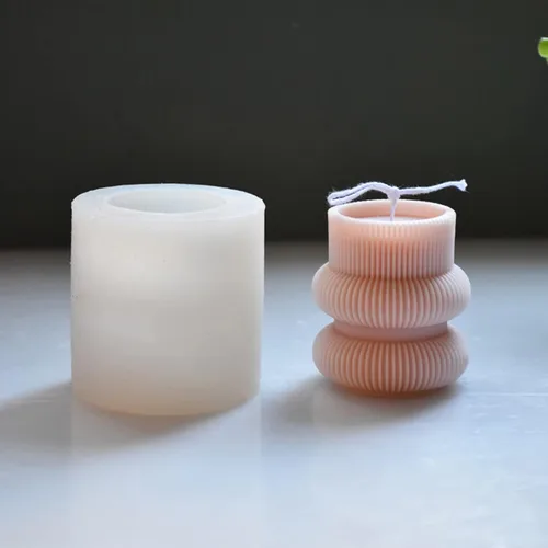 Vista 5 de Molde de silicona para velas a rayas de barril Molde de jabón para velas de pilar geométrico, molde de fondant, molde para hornear pastel