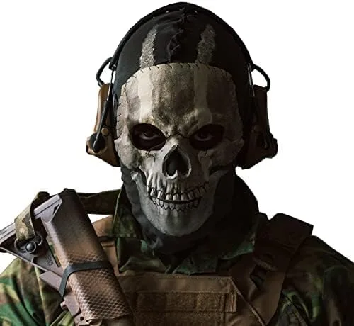 Vista 2 de Máscara de fantasma MW2 Cosplay disfraz de calavera completa máscara de cara completa