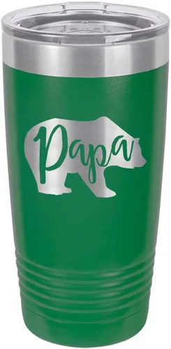 Vista 12 de PAPA BEAR BLACK Vaso de bebida de 20 onzas con pajita Taza de viaje grabada con láser Comparar con Yeti Rambler Idea de regalo para papá